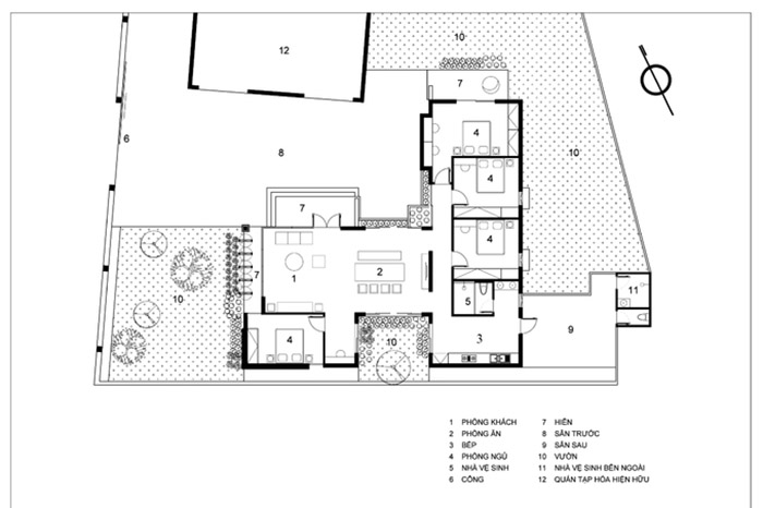 Bản thiết kế và bố trí các không gian sinh hoạt trong ngôi nhà hướng Tây