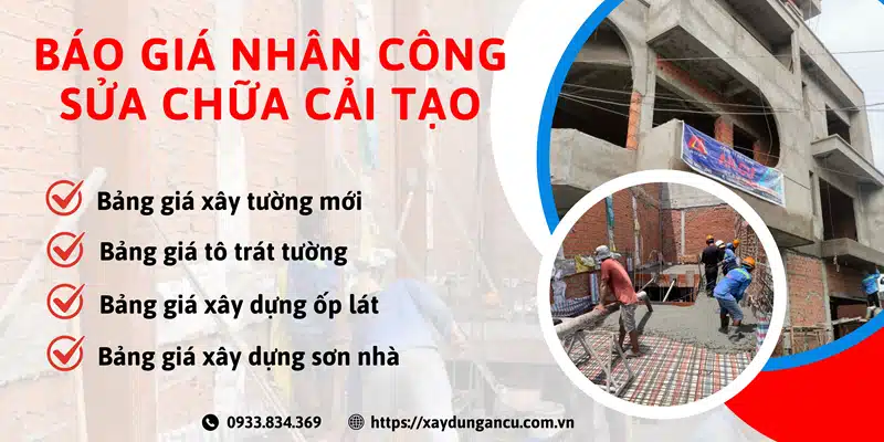 Bảng báo giá nhân công sửa chữa cải tạo của công ty xây dựng An Cư mới nhất 2024