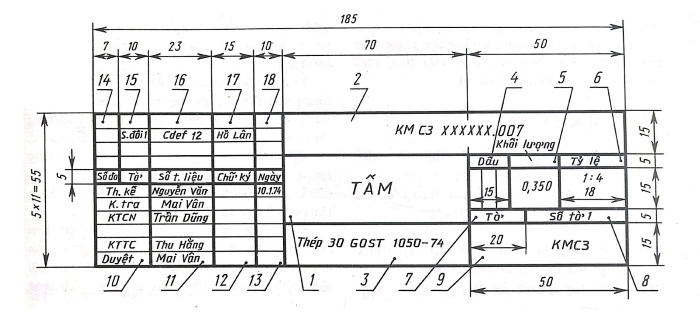Mẫu khung tên bản vẽ kỹ thuật dùng trong gia công sản xuất