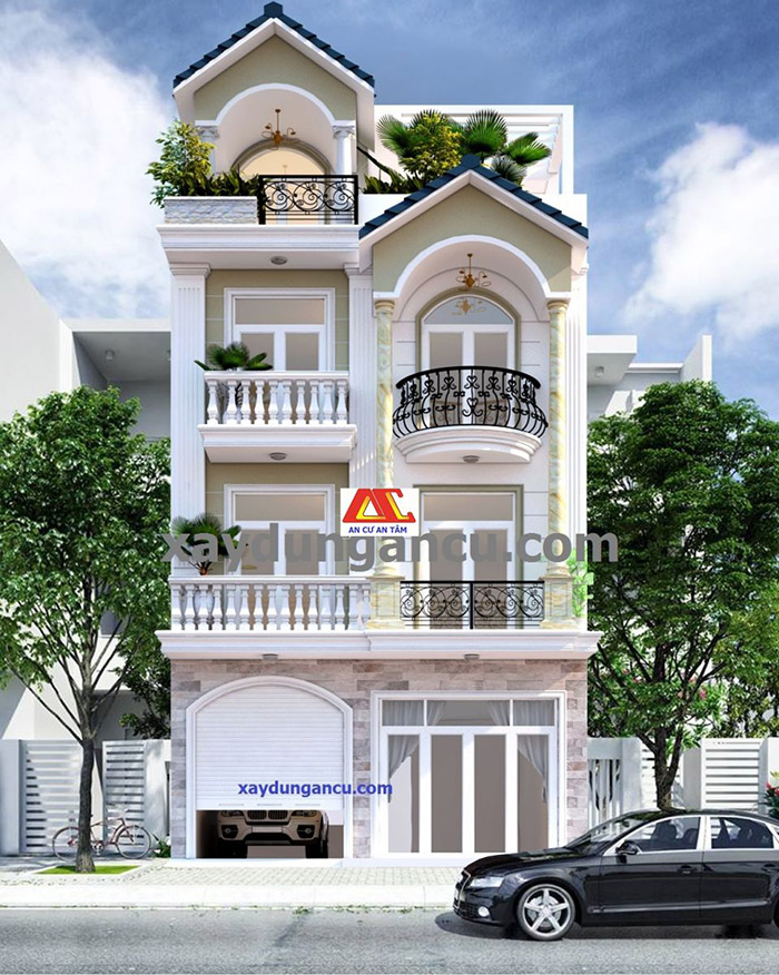 Hình ảnh thiết kế nhà Chú Hùng nằm đường D2 quận 9, thuộc khu dân cư Khang điền, với thiết kế phong cách bán cổ điển ngôi nhà hoàn thiện rất vừa ý chủ nhà là hoàn toàn đúng theo mẫu nhà được duyệt của Khang điền