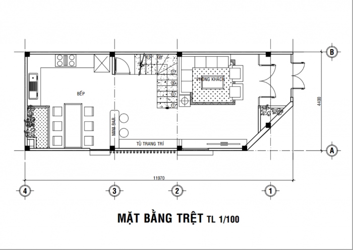 Tầng trệt - Nhà 1 trệt 1 lầu sân thượng diện tích 4.4×11.9m