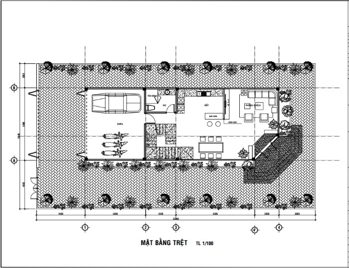Tầng trệt - Nhà 1 trệt 2 lầu sân thượng diện tích xây dựng 6x16m có garage ô tô