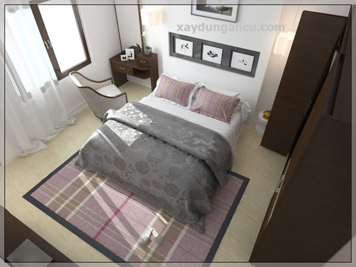 Phòng ngủ có vách ngăn vừa có tác dụng trang trị, vừa có tác dụng khiến không gian như rộng hơn.