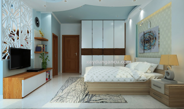 Phòng ngủ có vách ngăn vừa có tác dụng trang trị, vừa có tác dụng khiến không gian như rộng hơn.