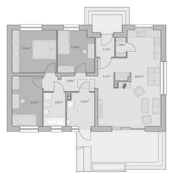Mẫu nhà mái Thái chữ L 3 phòng ngủ 8x11