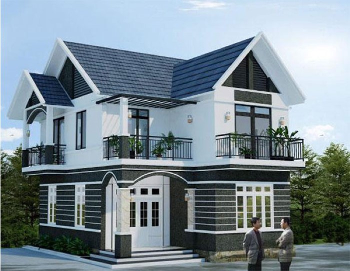 Ảnh nhà mái Thái nông thôn với 2 tông màu tương phản trắng đen tôn lên vẻ đẹp sang trọng