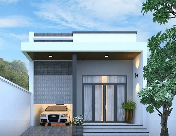 Bố trí gara ô tô bên hong nhà tiện lợi, an toàn và phù hợp nhà mặt tiền 5m