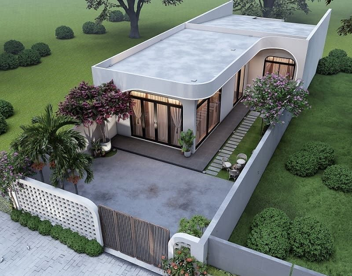 Thiết kế nhà có sân vườn trồng cây, thoáng mát, tạo không gian sống mát mẻ, bình yên