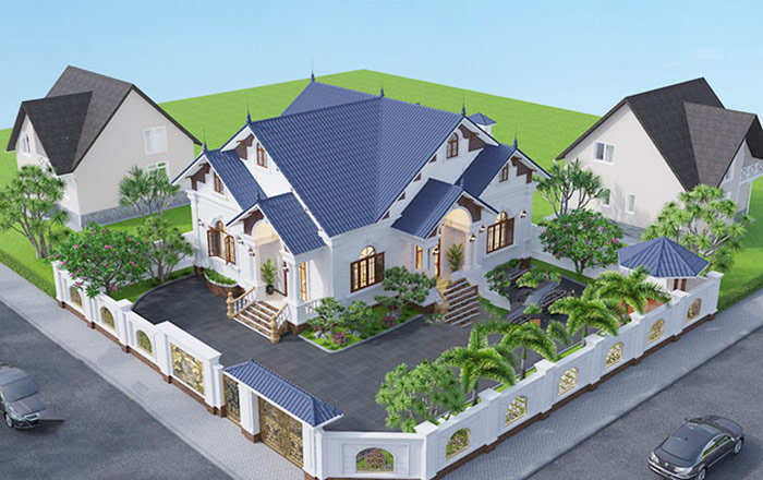 Thiết kế nhà cấp 4 mái Thái 3 phòng ngủ có sân vườn, tiểu cảnh đẹp.