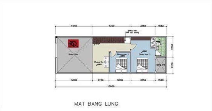 Thiết kế công năng mặt bằng tầng lửng nhà cấp 4 diện tích 5x15