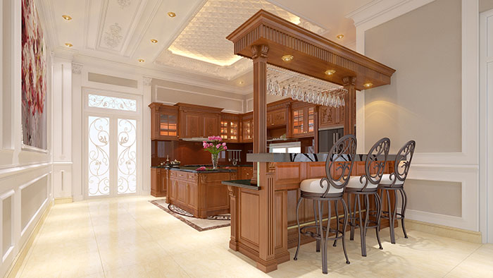 Phòng bếp thiết kế hiện đại gỗ cao cấp