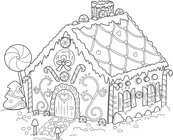 Mẫu tranh vẽ ngôi nhà bánh kẹo cực ngọt ngào cho các bé.