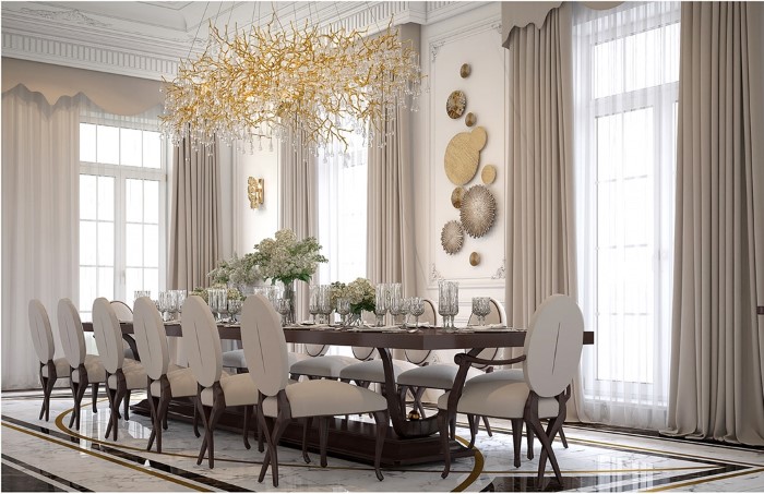 chiếc bàn ăn dài bằng gỗ, kết hợp với những chiếc ghế sáng màu hoặc tối màu là sự kết hợp rất ăn ý trong thiết kế phòng ăn đẹp.