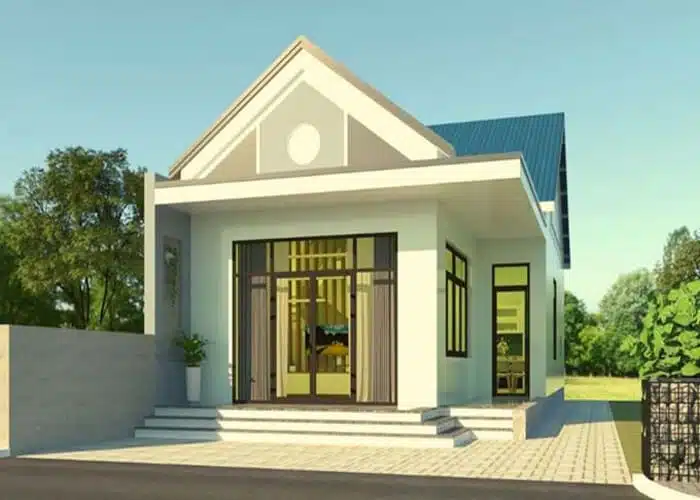 Mẫu nhà cấp 4 có gác lửng 4x12 mái thái xanh