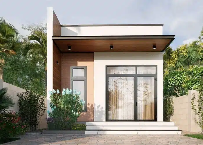 Mẫu nhà cấp 4 có gác lửng 4x12 kiểu mái bằng