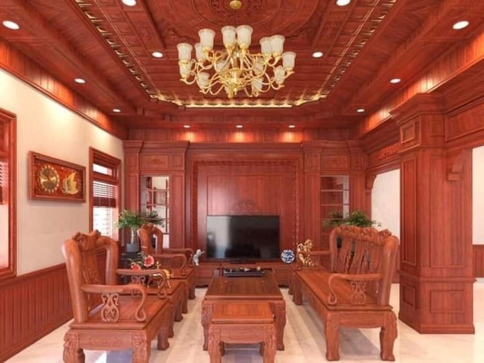 Thiết kế ốp gỗ phòng khách nhà ống phù hợp với nhiều phong cách 2