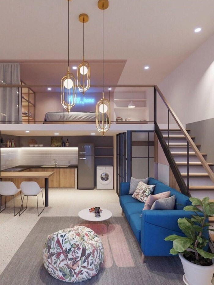 Mẫu thiết kế căn hộ mini 15m2 sử dụng nội thất thông minh vô cùng sang trọng.