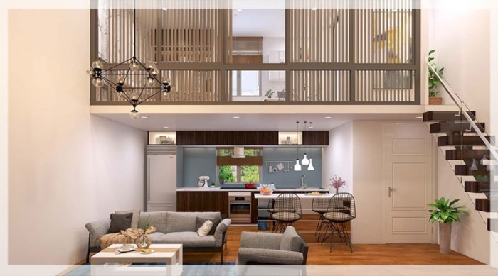Thiết kế căn hộ mini 15m2 không gian mở theo phong cách hiện đại.