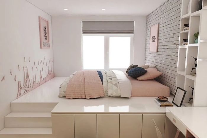 Kết hợp phòng ngủ làm không gian đọc sách giúp tiết kiệm không gian