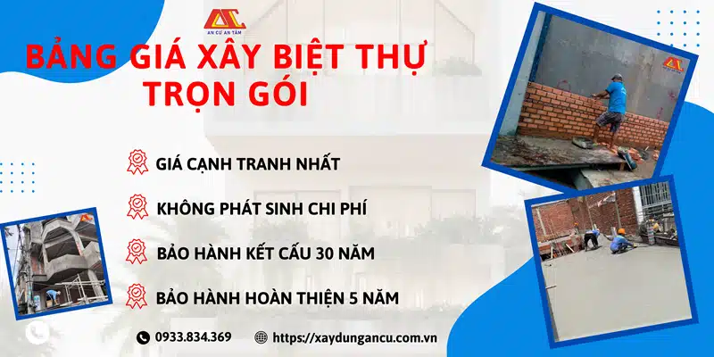 Bảng giá dịch vụ xây dựng biệt thự trọn gói giúp khách hàng hiểu thêm về chi phí xây biệt thự.