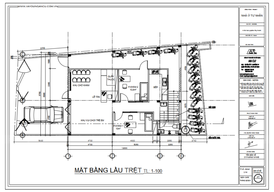 Bản vẽ thiết kế 3D lầu trệt căn hộ dịch vụ kết hợp kinh doanh tại Bình Tân