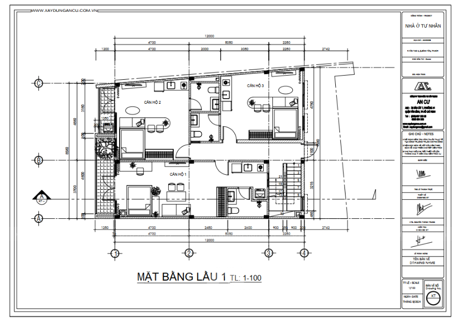 Bản vẽ thiết kế 3D lầu 1 căn hộ dịch vụ kết hợp kinh doanh tại Bình Tân
