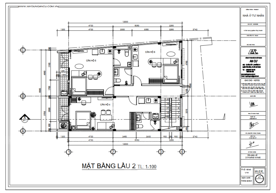Bản vẽ thiết kế 3D lầu 2 căn hộ dịch vụ kết hợp kinh doanh tại Bình Tân