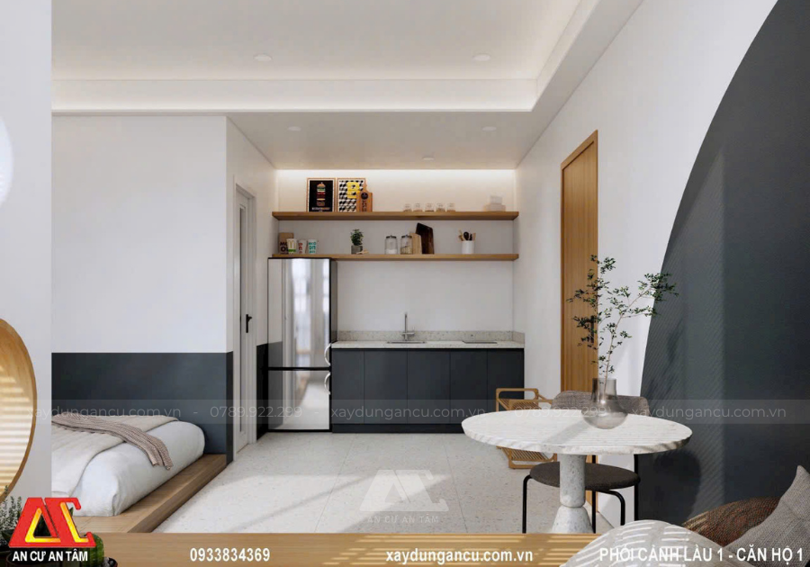 Không gian bếp tối ưu đơn giản nhừng đầy đủ tiện nghi