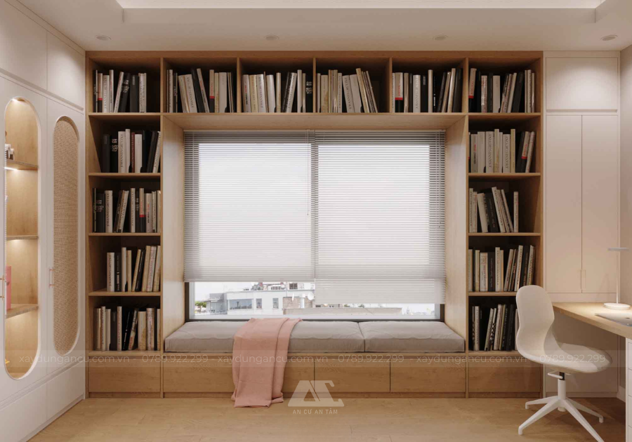 Phòng làm việc hiện đại, bố trí khoa học kết hợp với cửa sổ lớn tạo cảm hứng sáng tạo